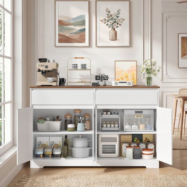 Bealife Sideboard Mit zwei Schubladen und vier Türen, Weiß