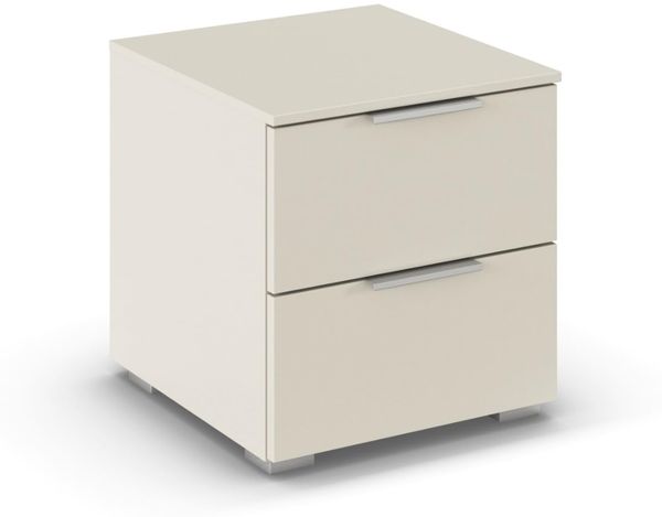 Rauch Möbel Alabama, Nachttisch für Schlafzimmer, Kinderzimmer, Gästezimmer, mit 2 Schubladen, Soft-Close-Funktion, Farbe Beige, Griff Alufarben, Maße 40 x 42 x 42 cm
