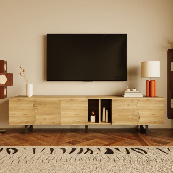 TV-Schrank aus MDF/Spanplatte mit Ablagefächern, 191x38x46,5 cm, Natur