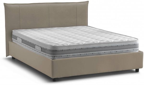 Dmora Almond Doppelbett, Bettkasten mit Stoffbezug, 100 % Made in Italy, Öffnung vorne, inklusive Matratze 160 x 190 cm, Taupe