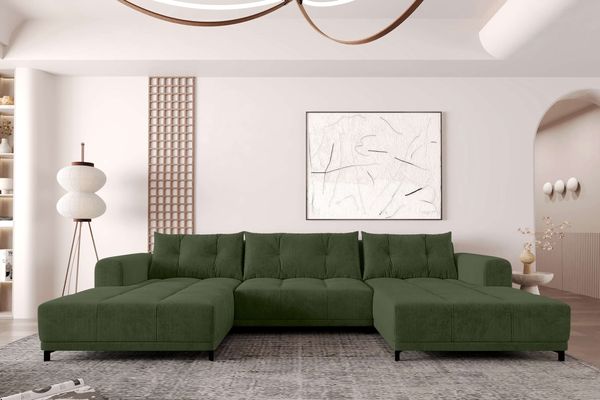 99rooms Massimo Wohnlandschaft Cordstoff POSO Khaki mit Schlaffunktion