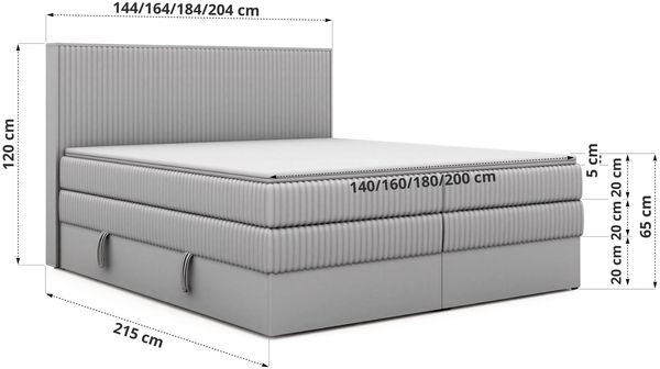 Boxspringbett mit Bettkasten NORDIC KING 180 x 200 cm, 7-Zonen Multipocket-Matratzen H3 und Topper T25, zwei Bettkästen, holz Optik, gepolstertes Kopfteil - Hellbraun Cord Bild 6