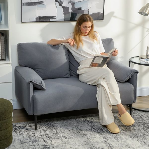 2-Sitzer-Sofa mit Stoffbezug & Metallbeinen, 127x72x84 cm, Grau