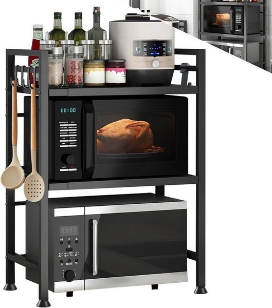 Allyson Regalelement Multifunktions-Mikrowellenregal Ausziehbares & Höhenverstellbar, Packungs-Set, 3-stufig, ausziehbar 40-64cm, Tragkraft 100kg