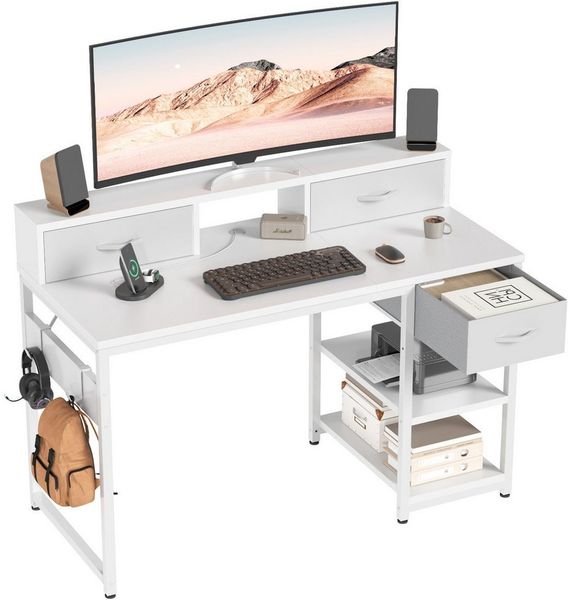 HOMALL Schreibtisch Klappbarer Schreibtisch mit Monitorhalterung Gaming-Schreibtisch (1,2 m lang, mit 3 Schubladen und 2 Ablagen, kann sowohl links als auch rechts montiert werden)