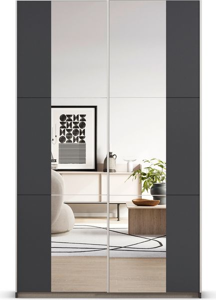 rauch Kleiderschrank, Schwebetürenschrank KRONACH, 2-türig, 2 Spiegeltüren teilaufgelegt, Grau metallic, 131 x 210 x 59 cm Bild 2