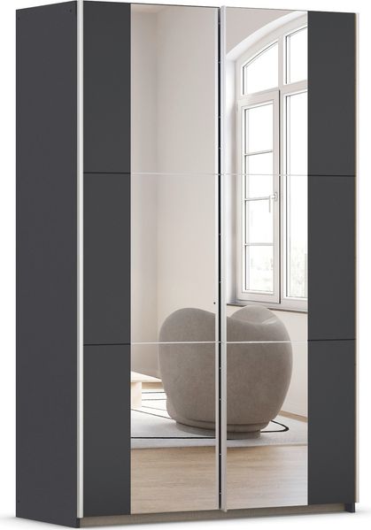 rauch Kleiderschrank, Schwebetürenschrank KRONACH, 2-türig, 2 Spiegeltüren teilaufgelegt, Grau metallic, 131 x 210 x 59 cm Bild 3
