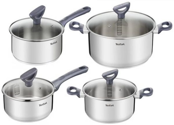 Tefal Topf-Set Tefal Daily Cook 8-teiliges Kochgeschirr-Set Topfset, Cromargan® Edelstahl Rostfrei 18/10 (8-tlg), Induktion mit Glasdeckel