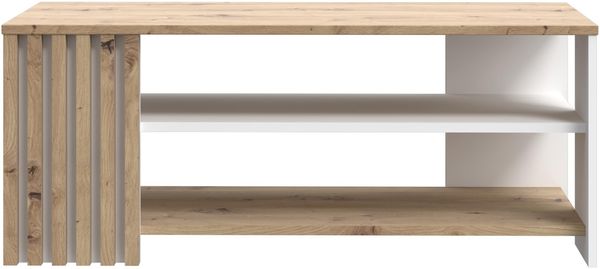 Forte Cardigan Couchtisch 110, moderner Sofatisch mit Ablage und Lamellendesign, Wohnzimmer, Holzwerkstoff, Artisan Eiche Holzdekor|Weiß, 110 cm breit x 45 cm hoch x 60 cm tief