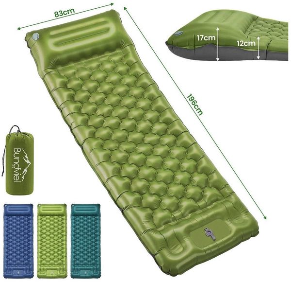 Bundviel Luftbett Isomatte selbstaufblasend 12 cm dick ultraleicht Klappbar für Camping, (196 x 83 x 12 cm), Mit Fußpumpe für schnelles Aufblasen ausgestattet