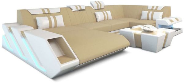 Polster Wohnlandschaft Apollonia U-Form - Mikrofaserstoff - Beige-Weiß - Links