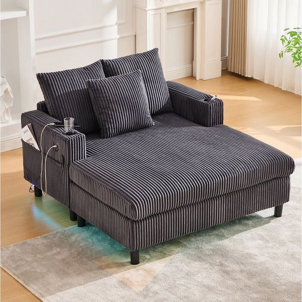 REDOM Loungesofa Chaiselongue-Relaxsessel,mit LED-Licht, Getränkehalter & USB-Anschluss, Polsterstuhl Schlafsofa, ergonomisch