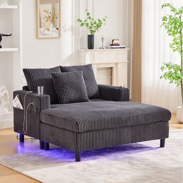 REDOM Loungesofa Chaiselongue-Relaxsessel,mit LED-Licht, Getränkehalter & USB-Anschluss, Polsterstuhl Schlafsofa, ergonomisch