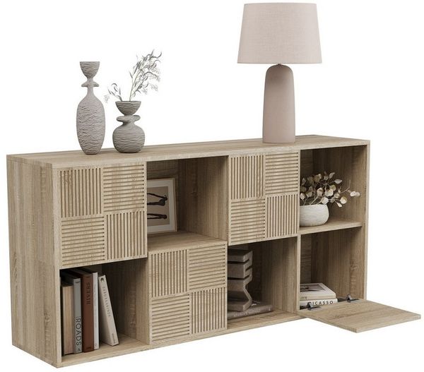 FUROKOY Bücherregal Bücherschrank mit 4 Türen 8 Fächern, für Arbeitszimmer Schlafzimmer Wohnzimmer, 125 x 30 x 60 cm