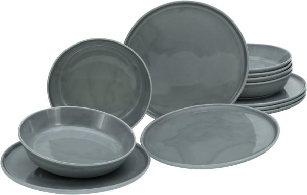 CreaTable 16735 Tafelservice Chef Collection für 6 Personen, Porzellan, grau (1 Set, 12-teilig)