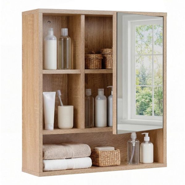 COSTWAY Hängeschrank Spiegelschrank, Badschrank mit verstellbaren Ablagen