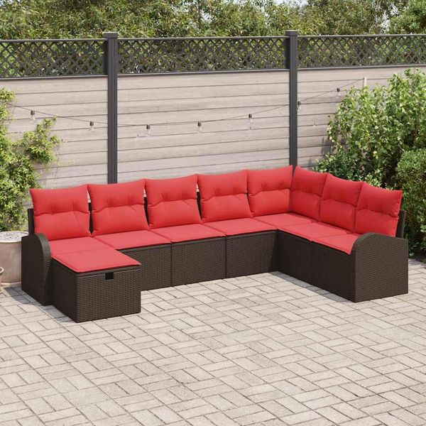 vidaXL Sofa Set mit Kissen mit Speicher Braun und Rot Poly-Rattan 3359133