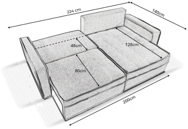 Ecksofa Sofa mit Schlaffunktion BENDIK Stoff Faro Dunkelbeige Ottomane Links Bild 3