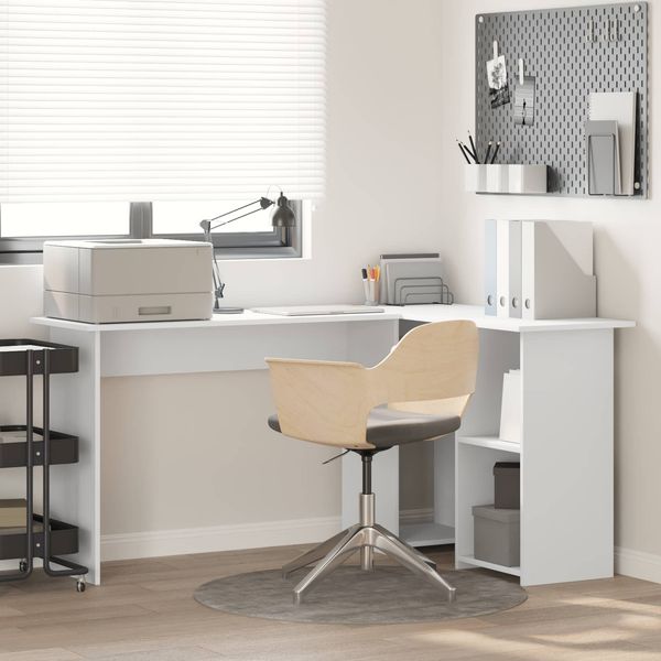 Schreibtisch, Bürotisch, Computertisch mit Regal Weiß 142 x 102 x 73 cm Holzwerkstoff