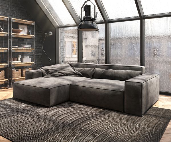 Delife 'Sirpio XL' Ecksofa mit variabler Recamiere, 270x170 cm, Khakibraun, Mikrofaser, ohne Hocker