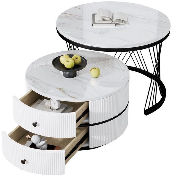 Merax Couchtisch, Hochglanz Marmoroptik, Beistelltisch Set, Satztisch Metallrahmen