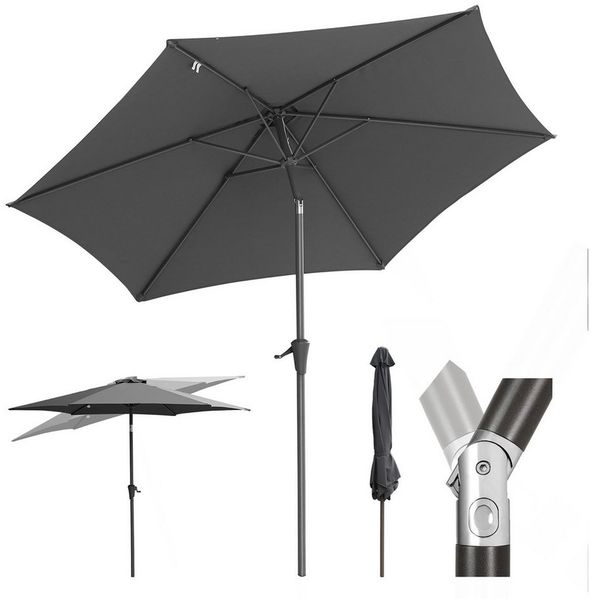 Sekey Sonnenschirm 270cm mit UV50+ Schutz, Wasserabweisend Gartenschirm mit Kurbelbedienung – Ideal für Garten, Balkon & Terrasse