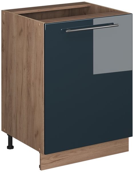 Küchenunterschrank Fame-Line Dunkelblau Hochglanz/Goldkraft Eiche 60 cm 1 Tür ohne Arbeitsplatte Vicco