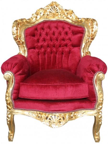 Casa Padrino Barock Sessel Bordeaux Rot / Gold Möbel Antik Stil