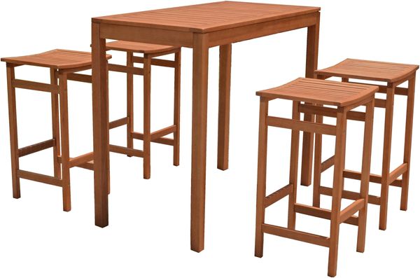 Barset NIKLAS - Eukalyptus Natur 100x60x120cm | Barmöbel-Set mit hohem Tisch und 4 Barhockern