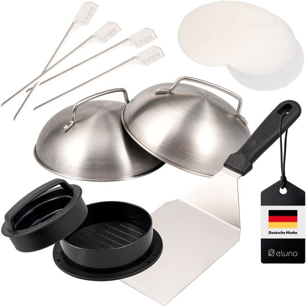 Burger-Set 6tlg. inkl. Burgerpresse, Grillwender, Burgerhauben und Grillspießen, aus Edelstahl