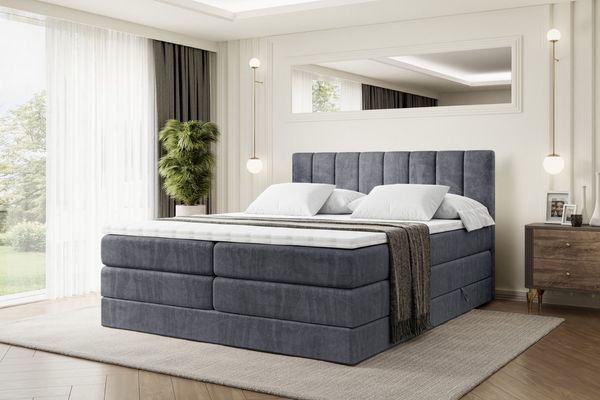 ALTDECOR 'OTTA KING' Boxspringbett, (Multipocket-Matratze H4, H3 Bonellfederung, Topper, Kopfteil), Dunkelgrau Casablanca, 160 x 200 cm