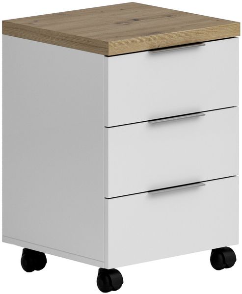 XORA 'IDEA-OFFICE' Rollcontainer, Holznachbildung weiß Hochglanz, 45 x 43 x 64.5 cm, mit Softclose
