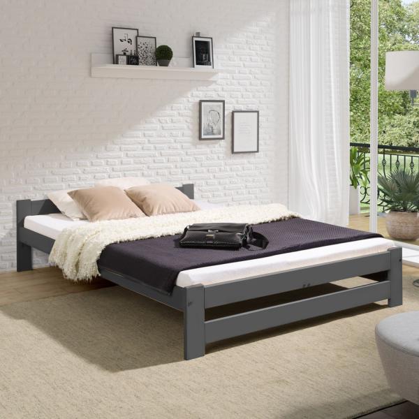 Coemo Bett Classico Holzbett Bettgestell mit Lattenrost Massivholz Kiefer Farbe Anthrazit 160 x 200 cm