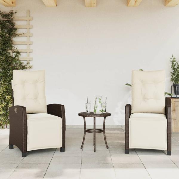 vidaXL Gartensessel mit Fußteil 2 Stk. Verstellbar Braun Poly Rattan 365242