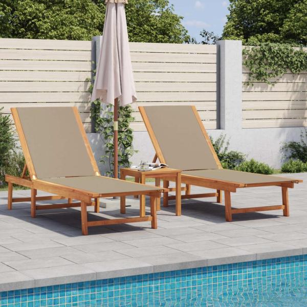 vidaXL Sonnenliegen 2 Stk. mit Tisch Taupe Massivholz Akazie Textilene 3279255