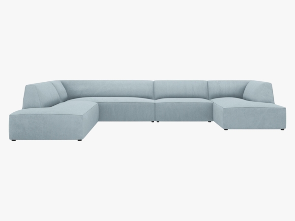 Micadoni Panorama-Ecksofa Ruby 7-Sitzer Links Kord Scala Hellblau