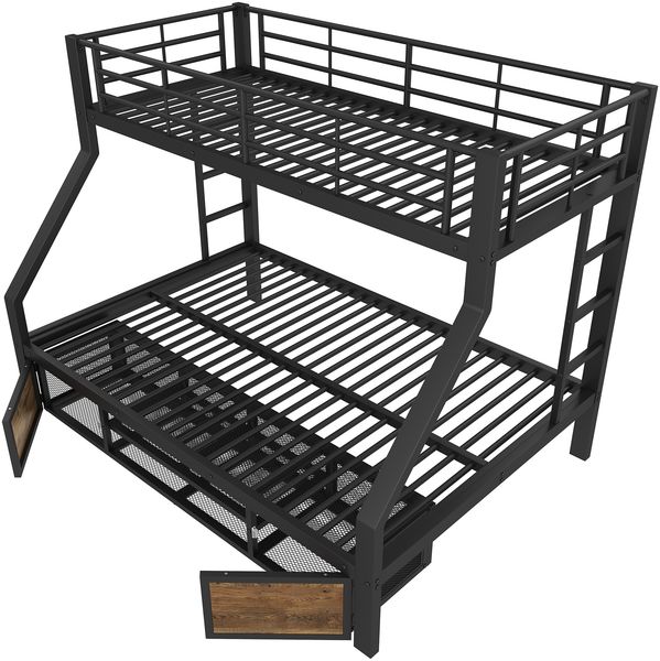 Merax Etagenbett, Kinderbett, 90 x 200 cm&140 x 200 cm, mit Schuhschrank, Staufächern, Sicherheitsgeländer, ohne Matratze, schwarz Bild 9