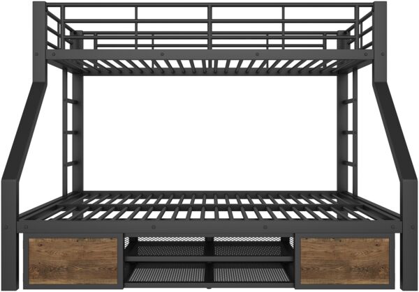 Merax Etagenbett, Kinderbett, 90 x 200 cm&140 x 200 cm, mit Schuhschrank, Staufächern, Sicherheitsgeländer, ohne Matratze, schwarz Bild 8