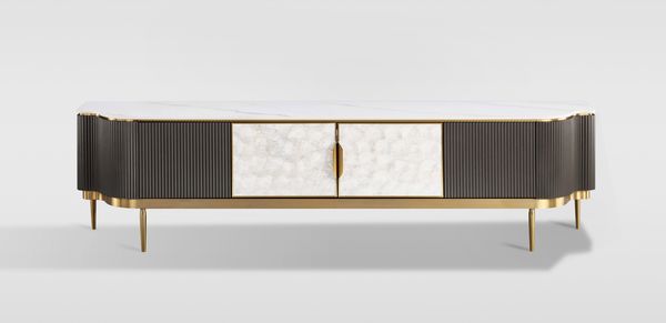 Livin Hill Stilig ST905B Kommode, MDF, natürliche Muschel, Edelstahl, Platte: synthetischer Marmor, 52 x 40 x 200 cm