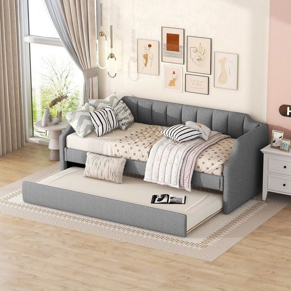 Flieks Daybett, Tagesbett Polsterbett mit Unterbett 90x200cm+90x190cm Leinen