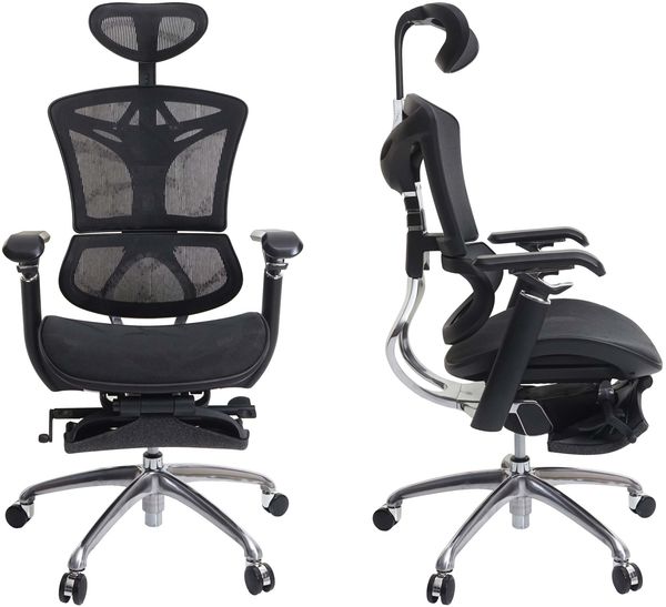 SIHOO Bürostuhl Schreibtischstuhl, ergonomisch, Fußstütze verstellbare Lordosenstütze ~ schwarz