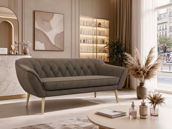 Sofa, Wohnzimmersofa PIRS 3, Skandinavisches Sofa 3-Sitzer, Sofa mit Wellenfederung, Buche Füße, Breite 180 cm Hoher Sitzkomfort - Braun Velvet