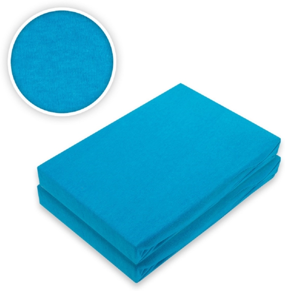 Doppelpack Marke Jersey Spannbettlaken 180 - 200 x 200 cm Türkis Bild 2