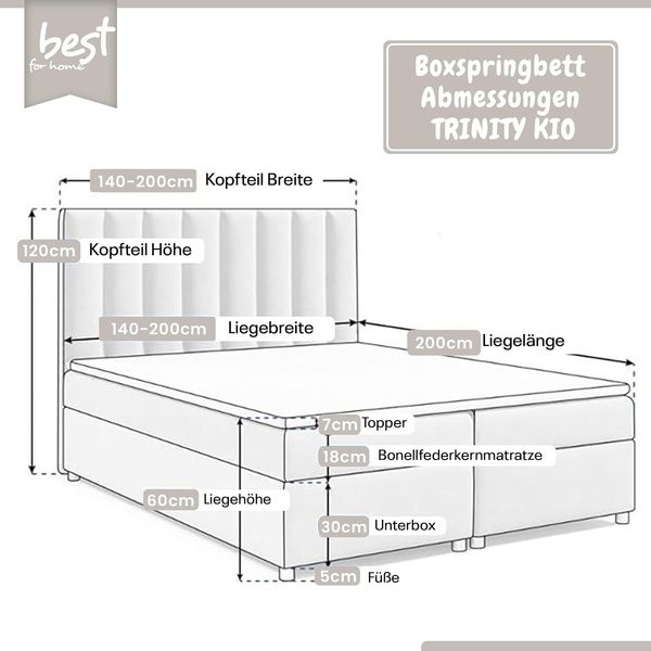 Best for Home Boxspringbett mit Bettkasten Trinity K10 Lux, mit Bettkasten, inkl. 7 cm Topper (140x200 160x200 180x200 200x200 cm), Verschiedene Liefermöglichkeiten, TOP Preis-Leistungs-Verhältnis Bild 2