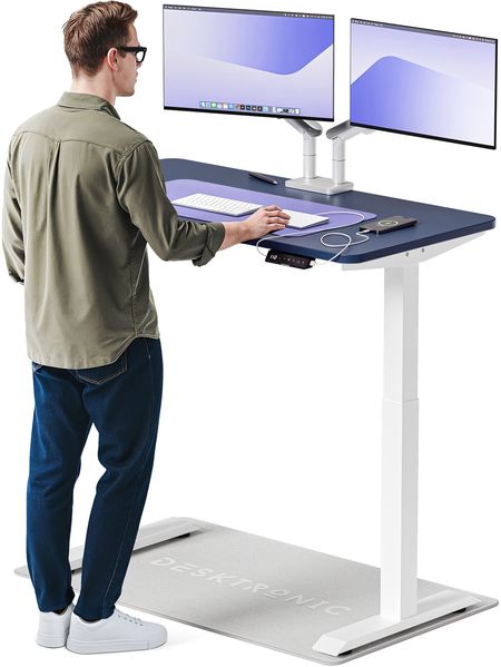 Desktronic HomeOne Elektrisch höhenverstellbarer Schreibtisch 120x60cm Weiß/Blau mit Memory-Funktion, Anti-Kollisions Technologie, USB-A und USB-C-Ladeanschlüssen