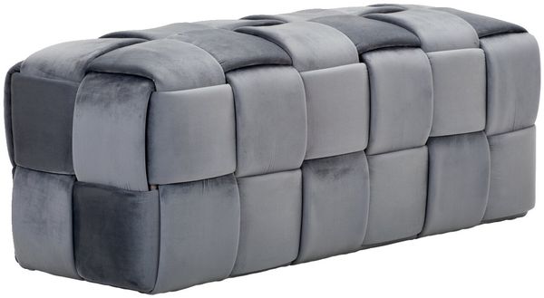 XORA 'LUCY' Polsterbank im Flechtdesign, Samt grau, 108 x 43 x 44 cm
