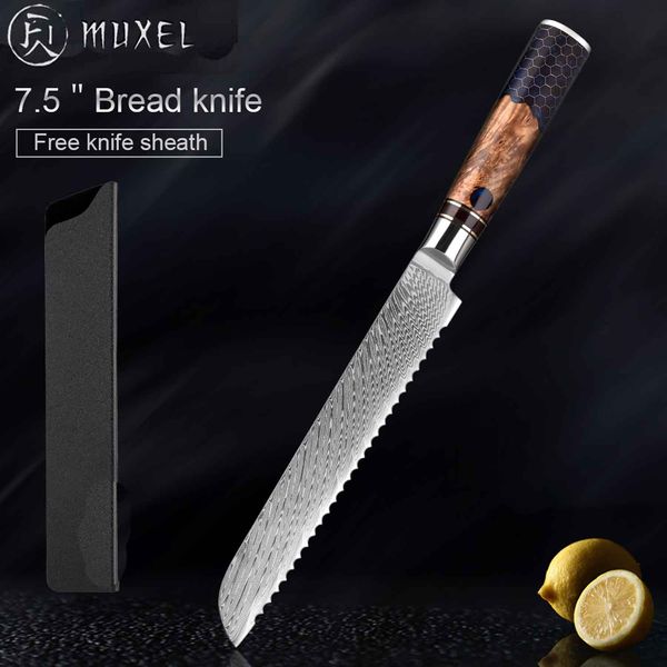 Brotmesser Unikate mit verschiedenartigem Farbholzgriff. Scharfe asiatische Messerkunst 67 Lagen