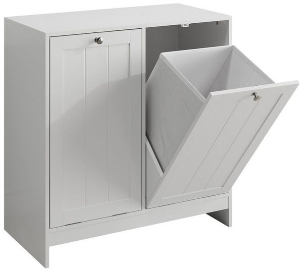 MODFU Wäschekorb Badezimmer-Wäschekorb-Aufbewahrungsschrank (mit Herausnehmbarem Korb – Weiße Wäsche-Aufbewahrung mit 2 Stoffkörben, Kippschutz, 1 St), mit herausnehmbarem Korb,versteckter Wäschekorb
