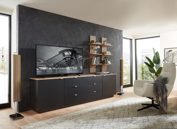 Innostyle Wohnwand (3-teilig) in schwarz matt / Artisan Dekor - 240x77x44 (BxHxT), (3-teilig)
