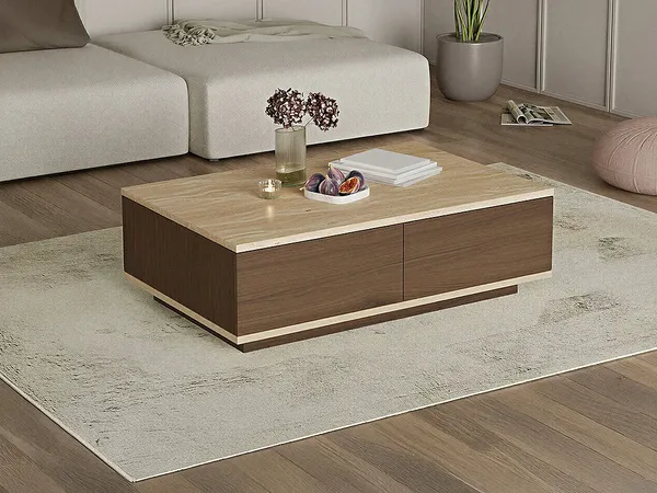 Vente-unique - LOTULA Couchtisch Holz, Platte BraunBeige - B 60 cm x H 28,6 cm x L 90 cm